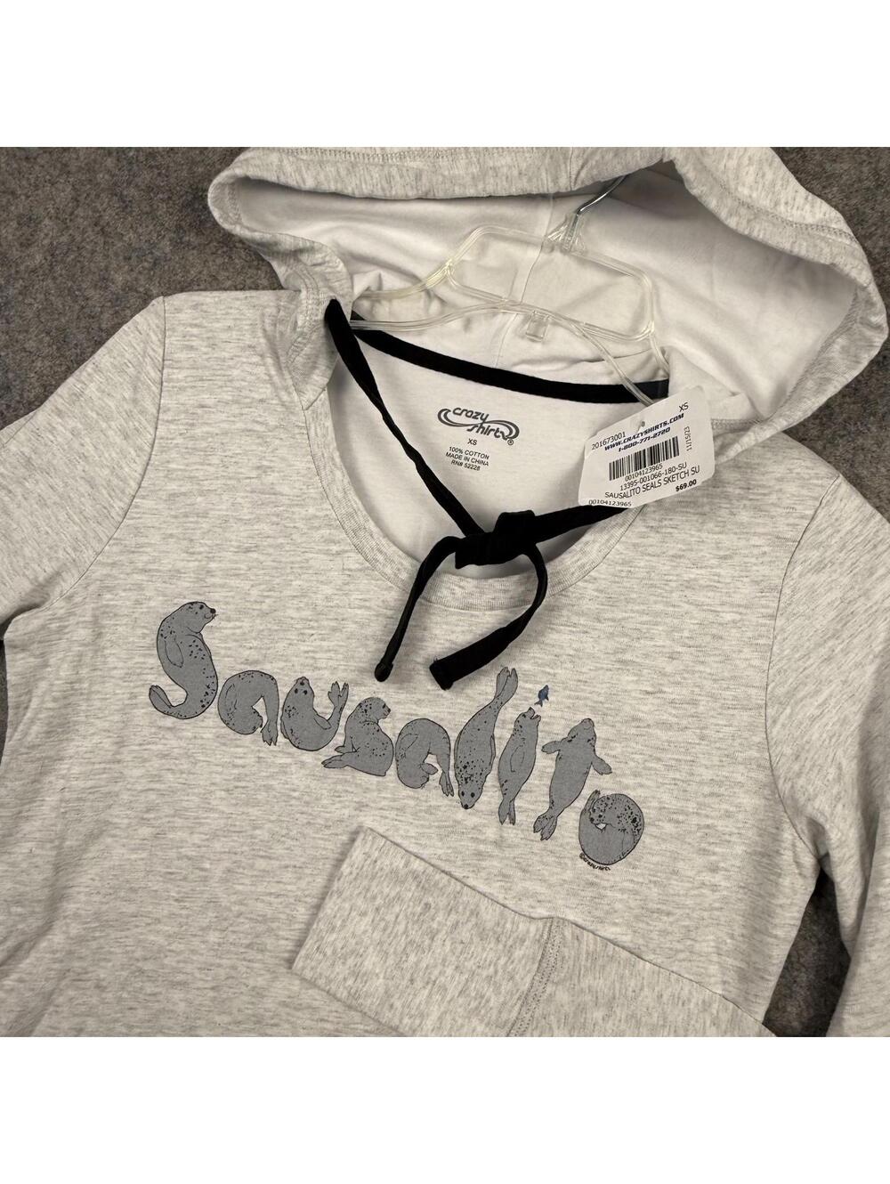 Crazy Shirts Women’s Hoodie Light Heather Gray Seals Sausalito Size XS NWT 690